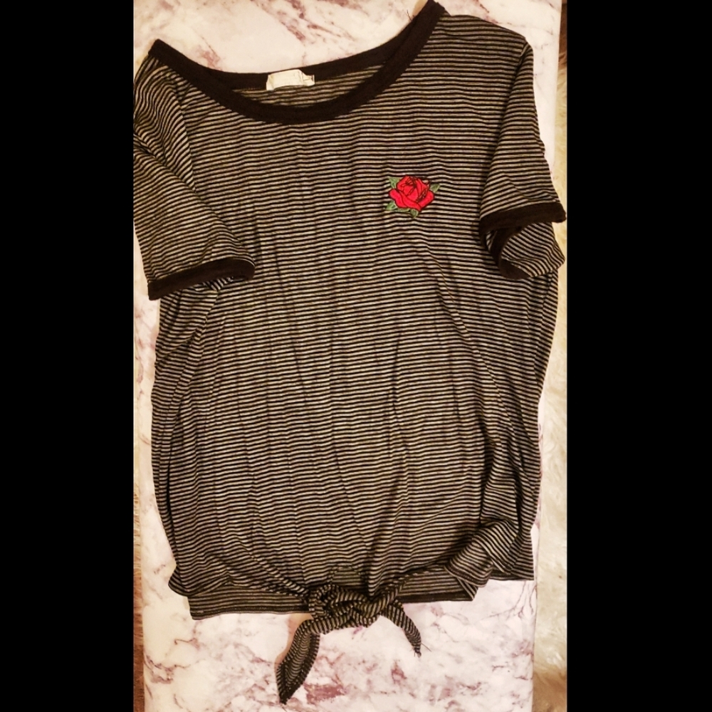 Crop Top with Rose/ Front Tie